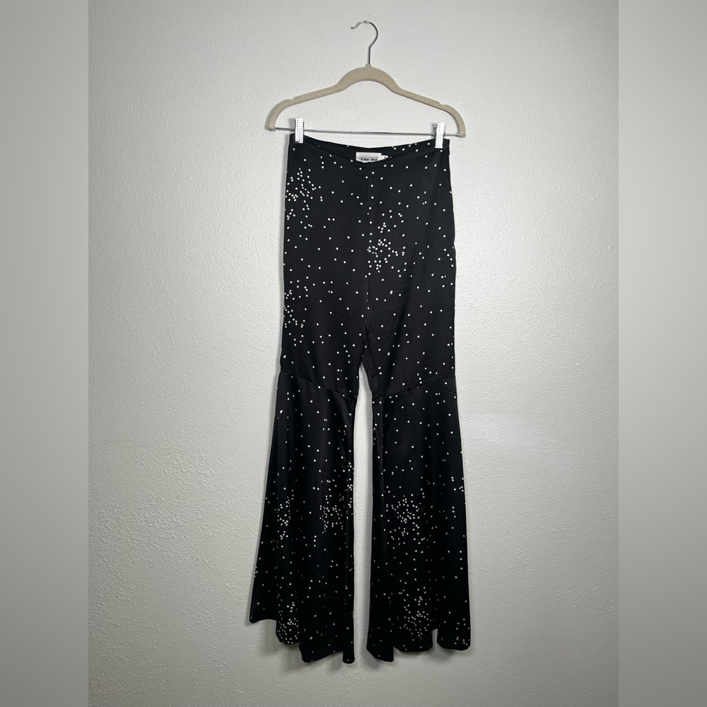 Line & Dot Black Flare Pants with White Polka Dots Size Extra Small